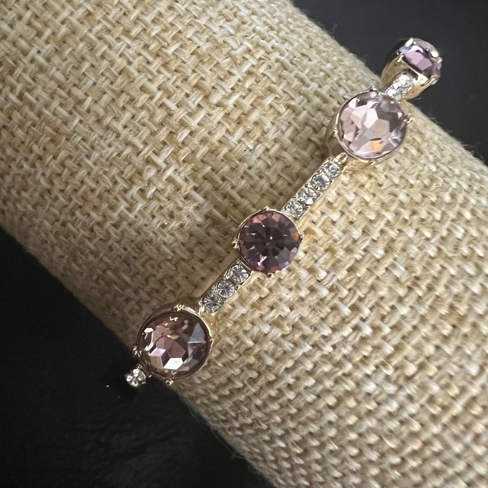Givenchy Gold Tone Pink Crystal Hinge Bangle Bracelet Size 7 Coquette